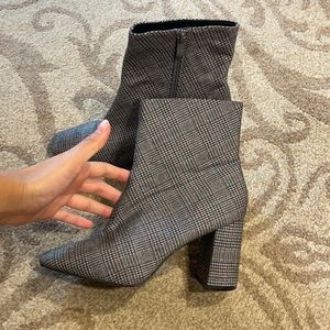 plaid square toe booties